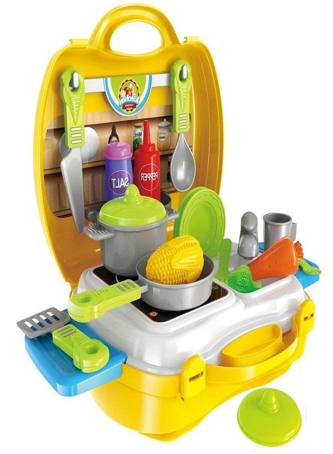 Authfort Luxury Dream Kitchen Set Pretend Play Toys for Girls with Suitcase Carry Case (Yellow) - Image 2